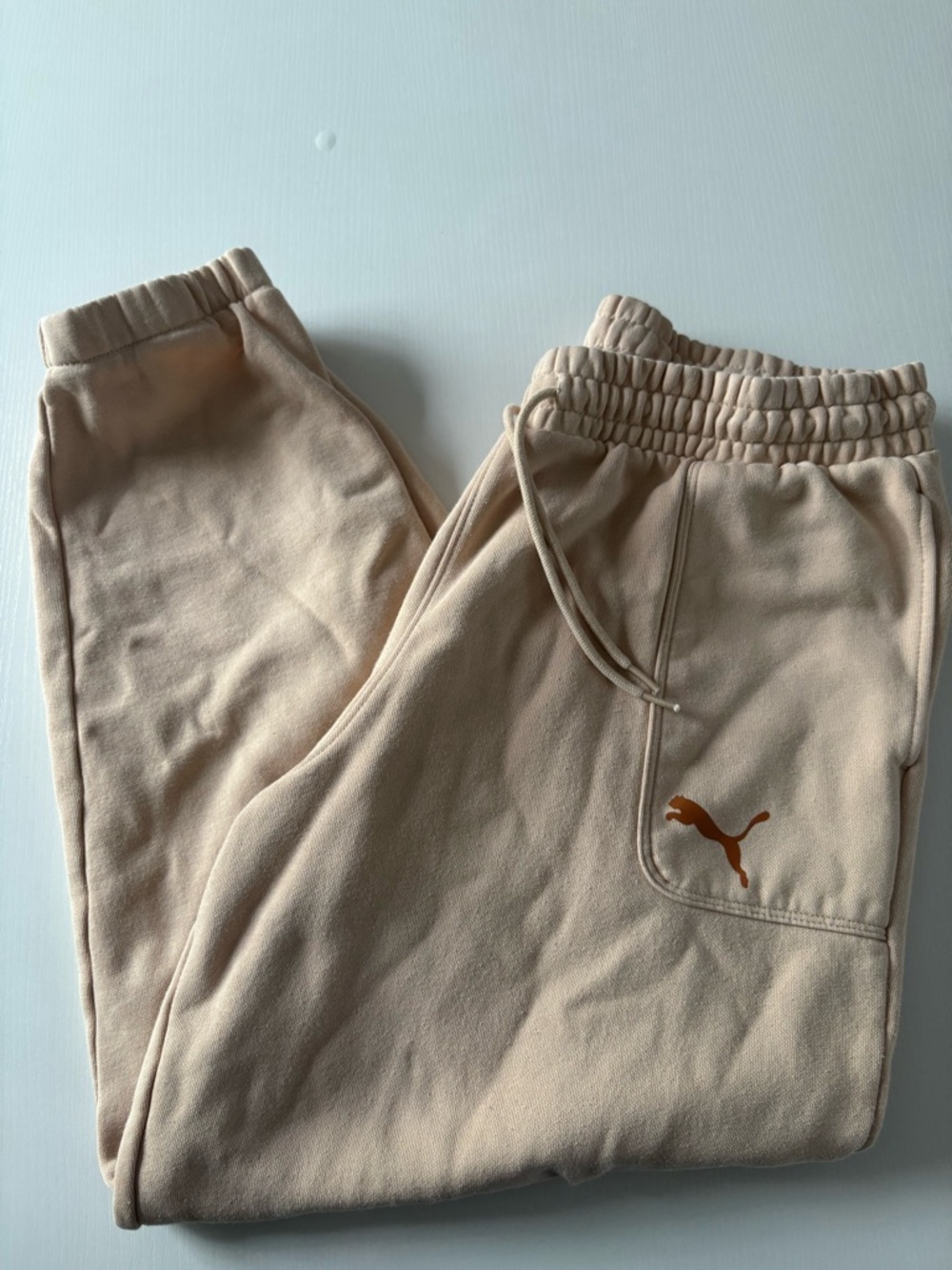 Puma Beige Sweatpants with Rust Logo